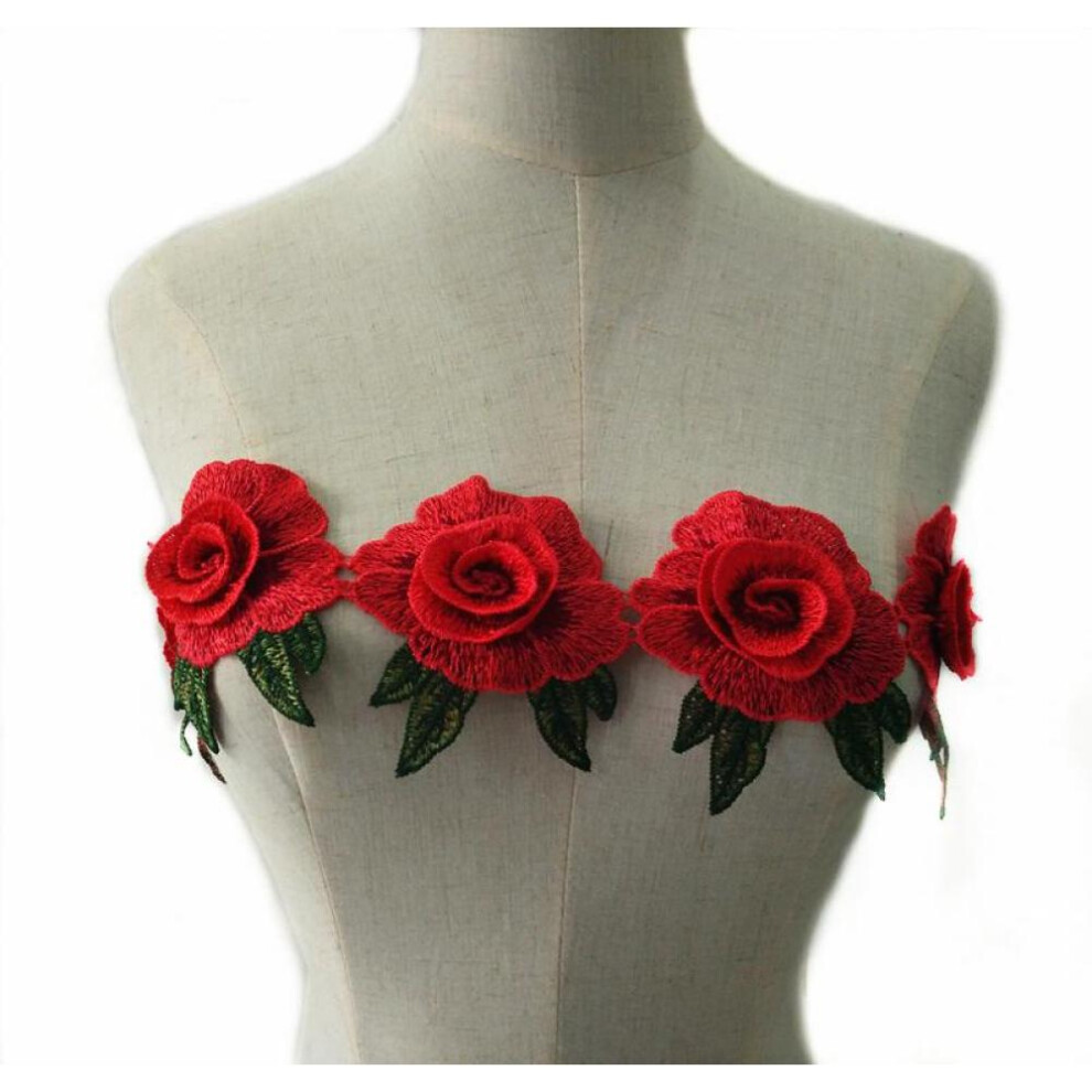 1 Yard Red Flower Embroidered Lace Fabric Diy Dance  Costumes Garment Accessories Lace Trim Sewing Craft