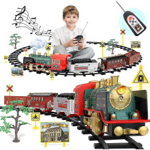 Remote Control Steam Train Sets W/smoke,light,sounds,classical Electric Train With Steam Locomotive Engine,cargo Carstracks,powered By Rechargeable