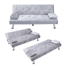 (Silver Flannel) Sofa Bed Faux Leather Sofa Bed Recliner 3 Seater