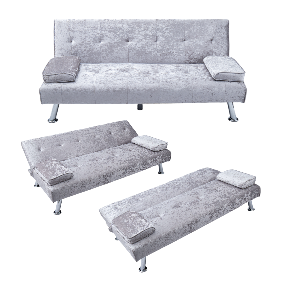(Silver Flannel) Sofa Bed Faux Leather Sofa Bed Recliner 3 Seater