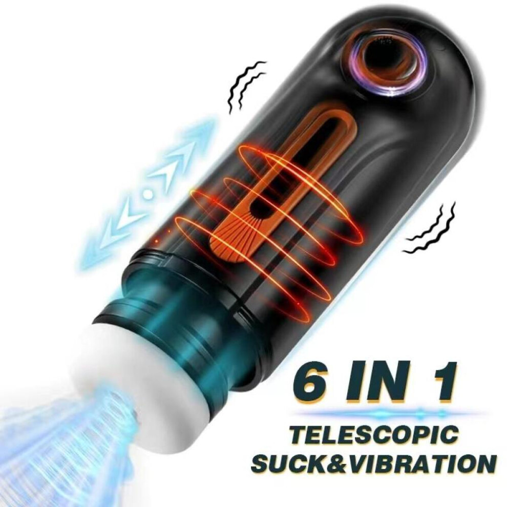 New 6 In 1 Men&apos;s Automatic Retractable Sucking Heating Blowjob Aircraft Cup 10 Vibrations 3 Suction Masturbator Real Vagina Sex Toys For Men