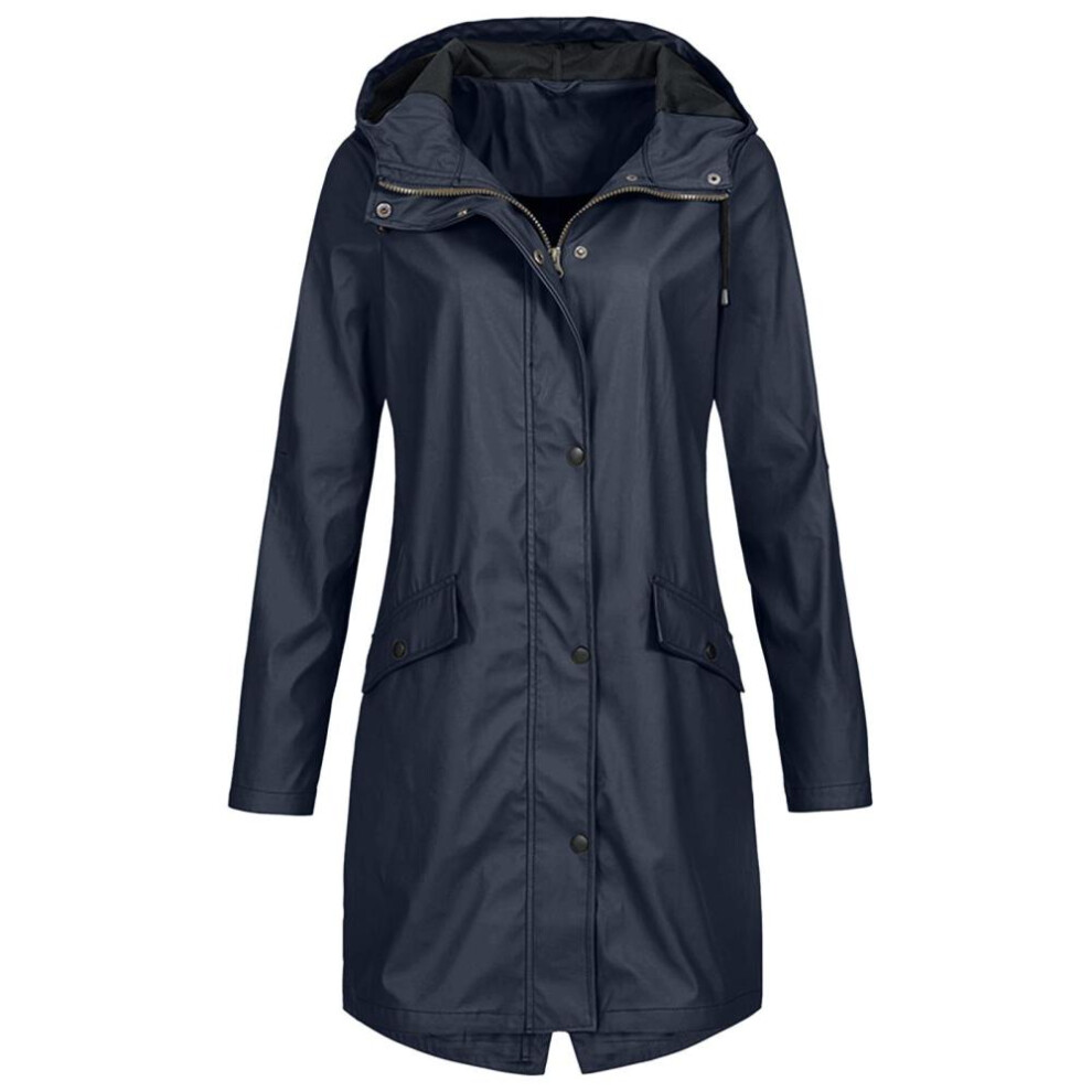 (navy blue, XS) Womens Waterproof Raincoat Ladies Outdoor Wind Rain Forest Jacket Plus Size Coat