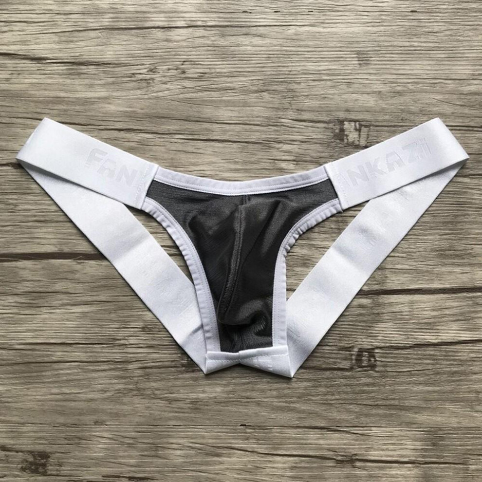 (black, L) Bikini Briefs Bulge G-string Low Rise Mens Open Back