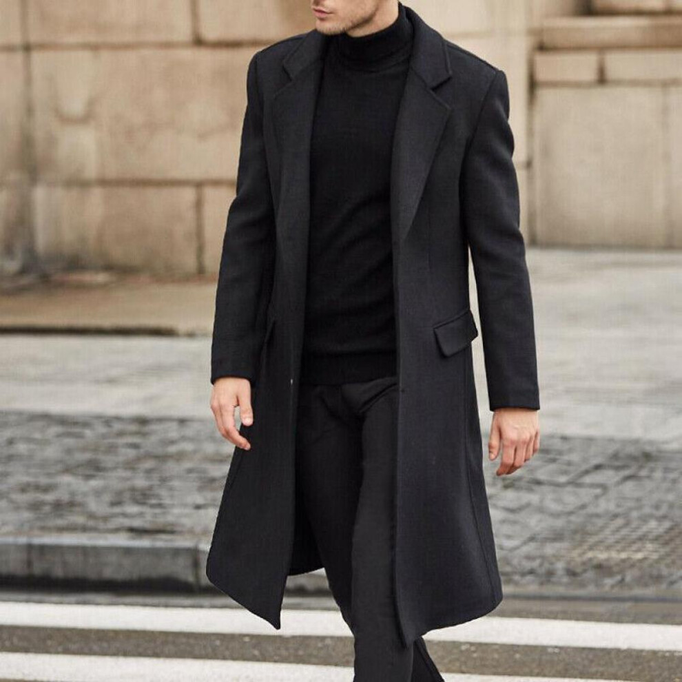 (black, S) British Style Long Wool Trench Coat Men Winter Mens Cashmere Coat Slim Fit Extra Long Overcoat Windbreaker
