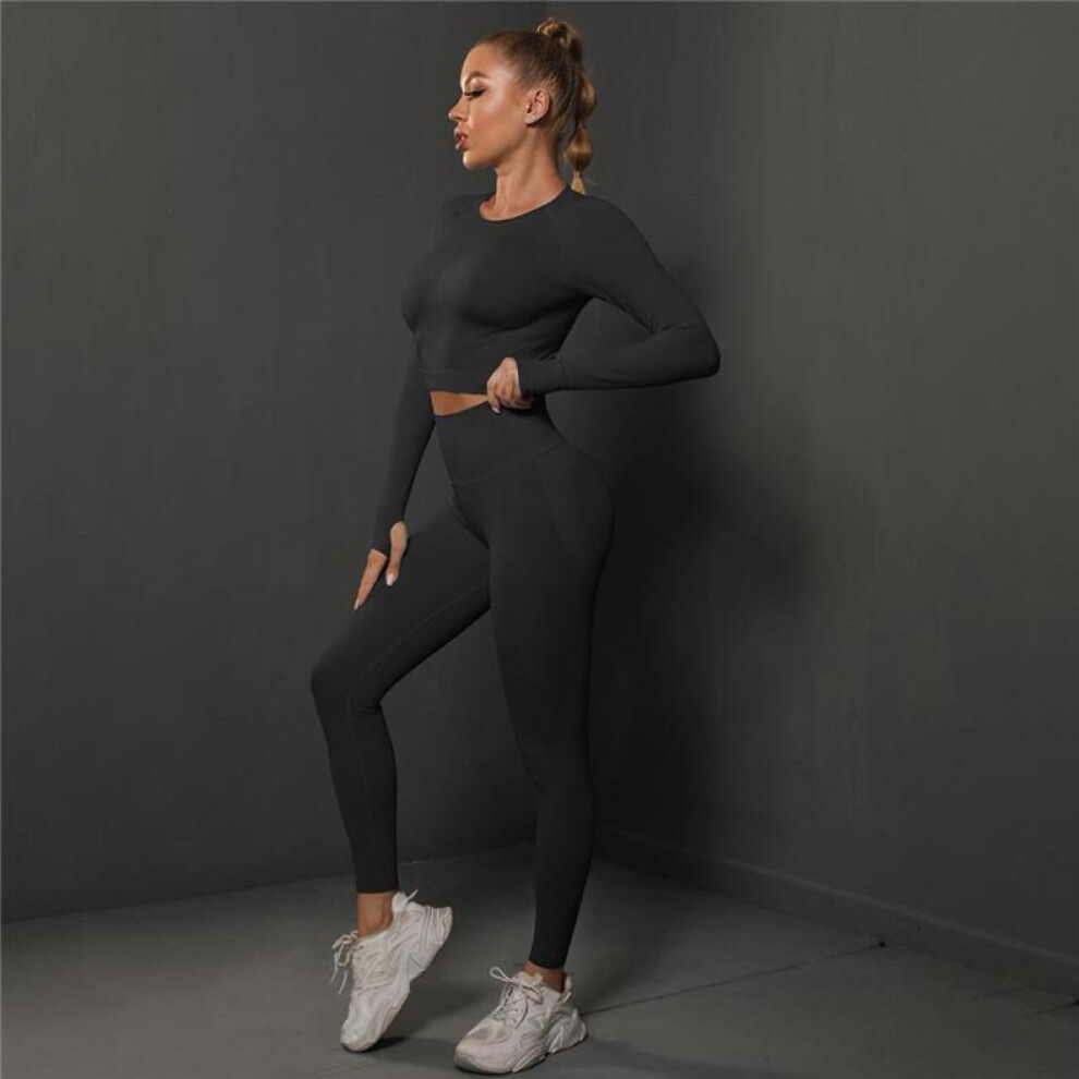 (black, M) Nessaj Seamless Fitness Suit Women Yoga Set High Waist Gym Tracksuit Scrunch Butt Leggings Sportswear