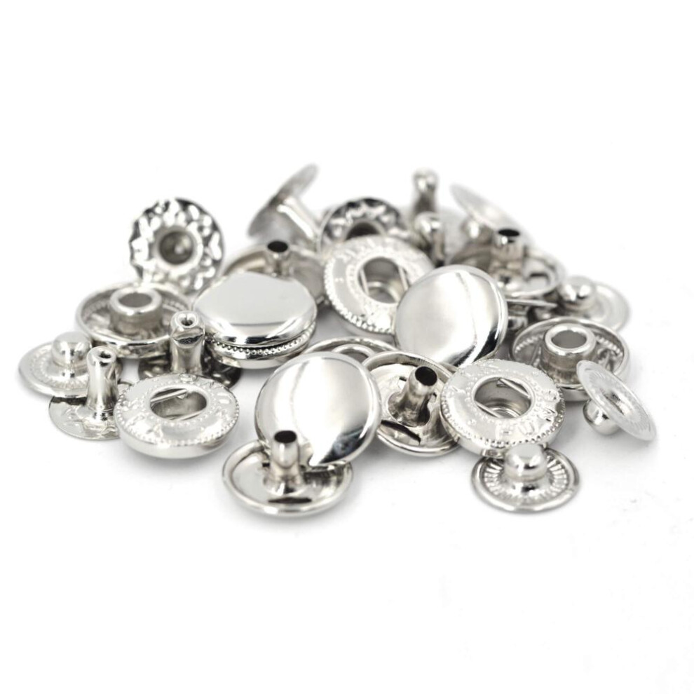 (silver, 15mm ( #831 )) 50 Sets Metal Snap Fasteners Press Studs Snaps Button Poppers 10mm(#655), 12.5mm(#633), 15mm(#831)