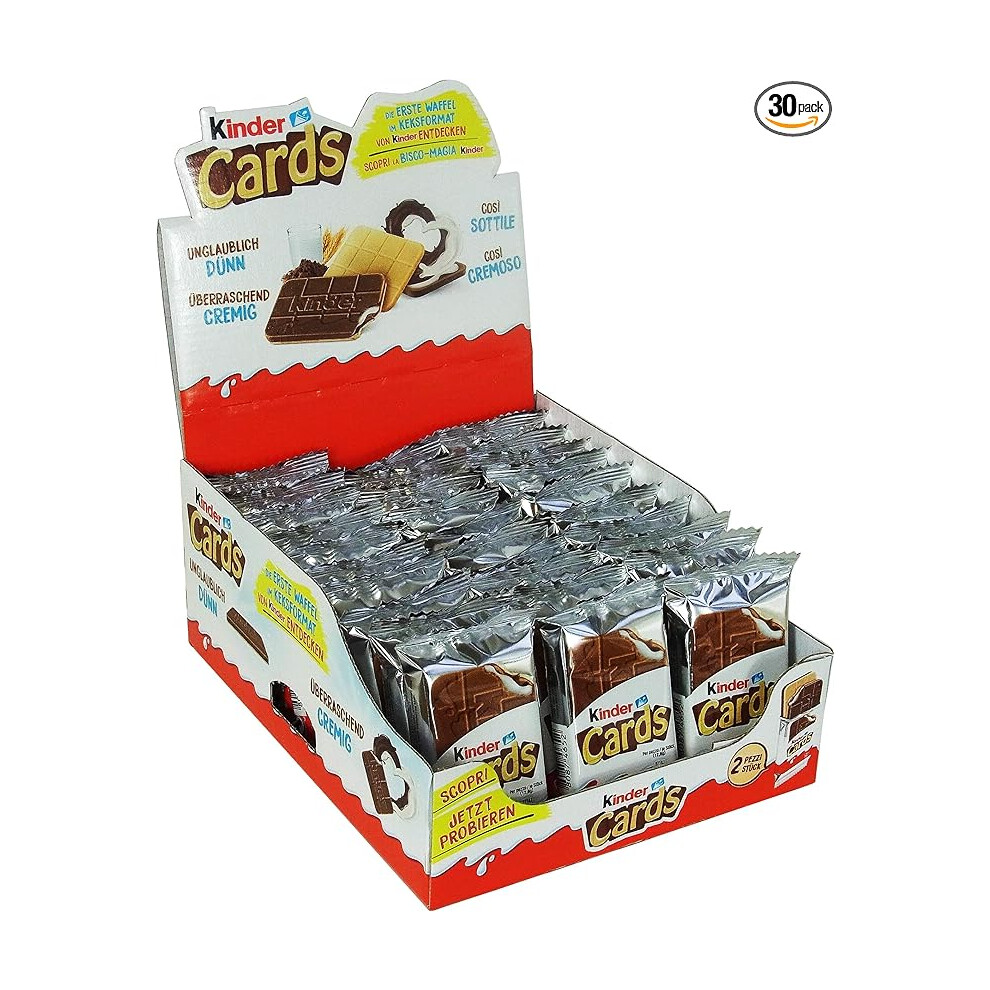 Kinder Cards Wafer Biscuit - Crispy Thin Wafers With Creamy Milk & Cocoa Filling, 30 X 25.6G (Chocolate)