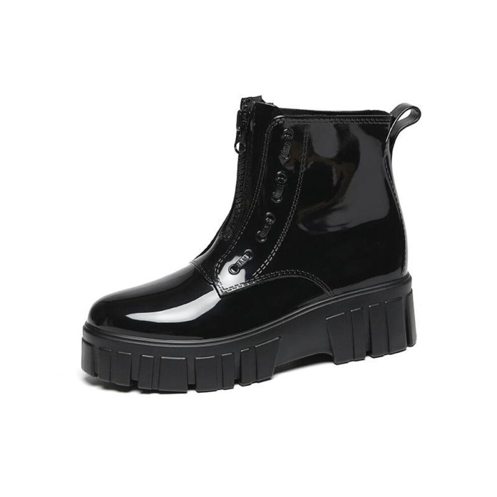 (black, 36) Rubber Boots For Women Waterproof Rain Shoes Antiskid Ankle Platform Galoshes Garden Rain Boots