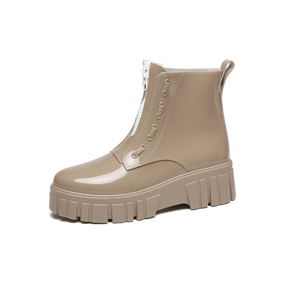 (khaki, 36) Rubber Boots For Women Waterproof Rain Shoes Antiskid Ankle Platform Galoshes Garden Rain Boots