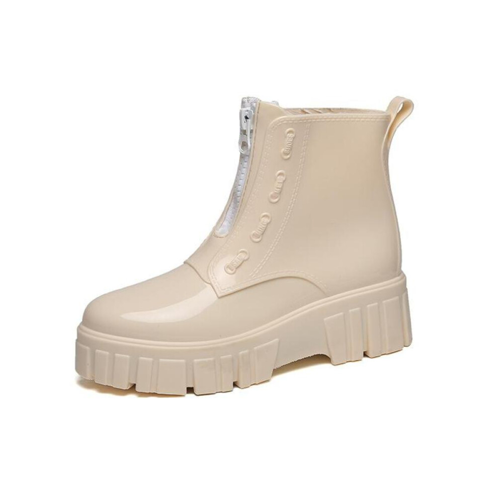 (beige, 37) Rubber Boots For Women Waterproof Rain Shoes Antiskid Ankle Platform Galoshes Garden Rain Boots