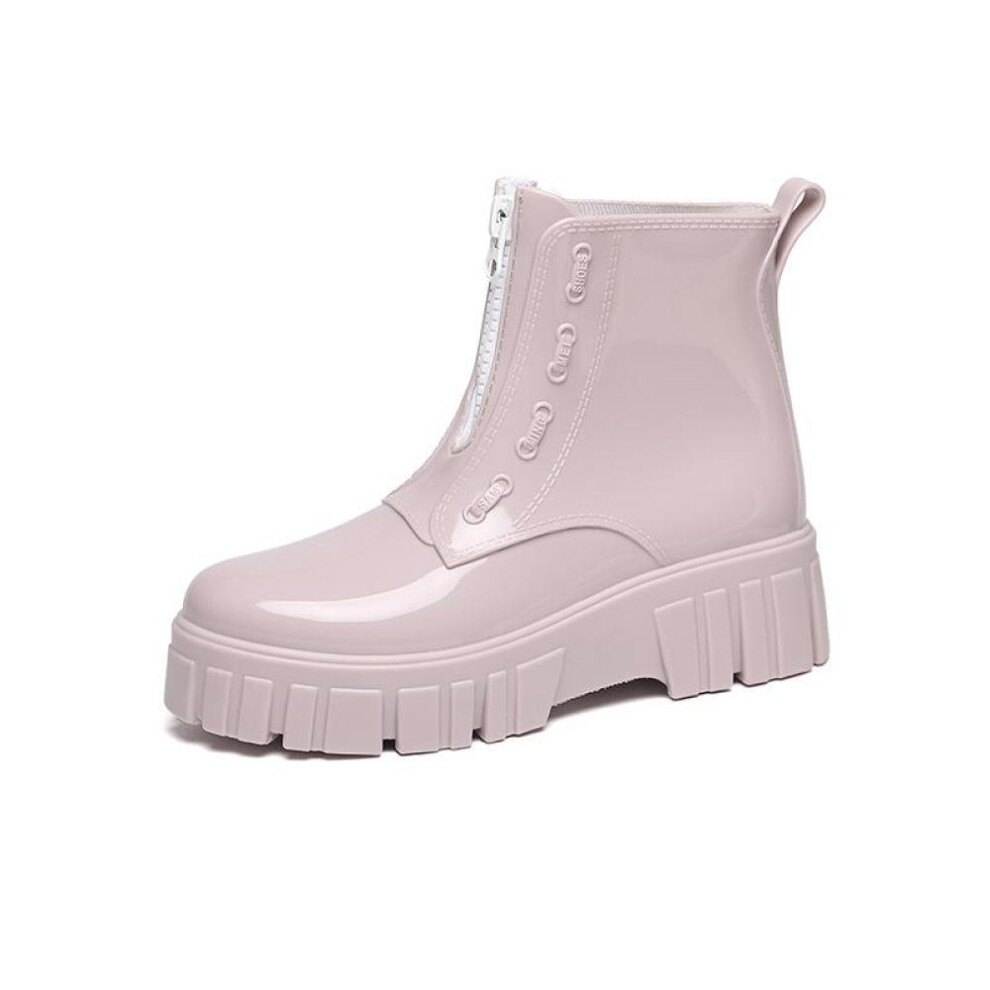 (pink, 41) Rubber Boots For Women Waterproof Rain Shoes Antiskid Ankle Platform Galoshes Garden Rain Boots