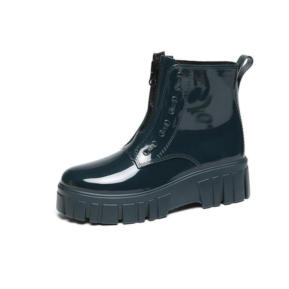 (green, 41) Rubber Boots For Women Waterproof Rain Shoes Antiskid Ankle Platform Galoshes Garden Rain Boots