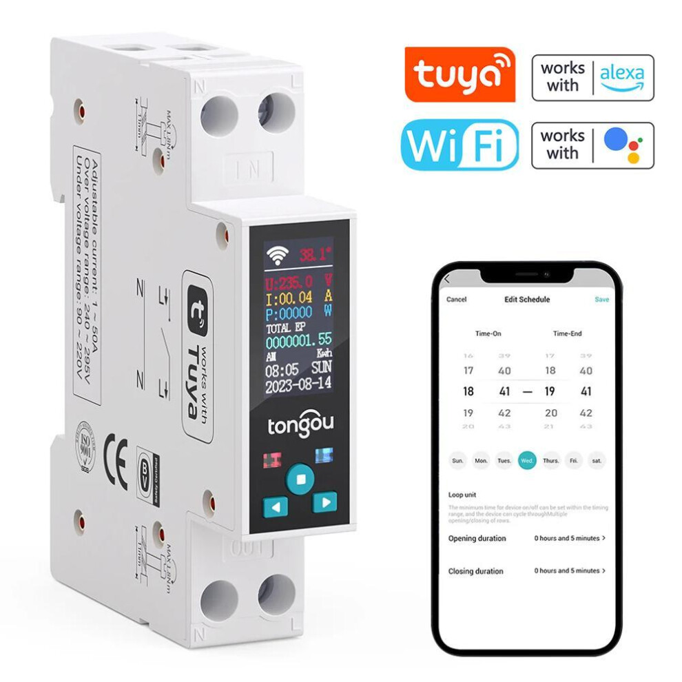 (multicolor) Tongou Tuya Wifi 35mm Din Rail Switch Intelligent Meter Circuit Breaker Led Energy Meter Kwh Power