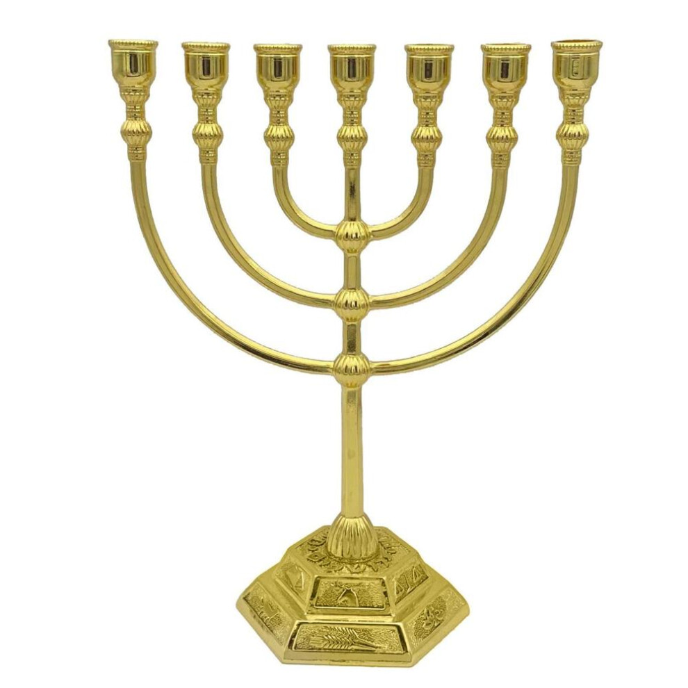 Geevorks 7 Branch Menorah Candle Holder Jerusalem Temple 12 Tribes Of Israel Menorah 6.69Inch Height