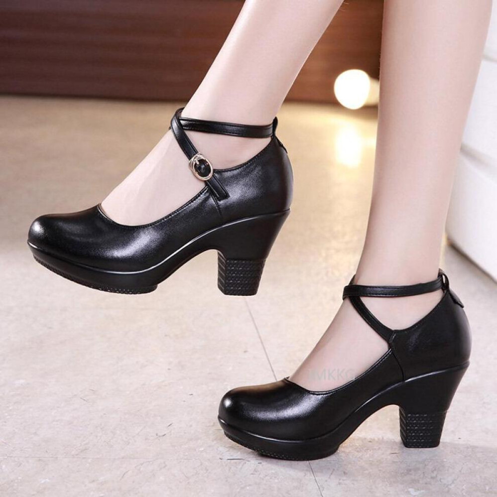 (black, 41) Women Sexy High Heels Leather Thick Soled Platform Work Shoes Dress Wedding Pumps
