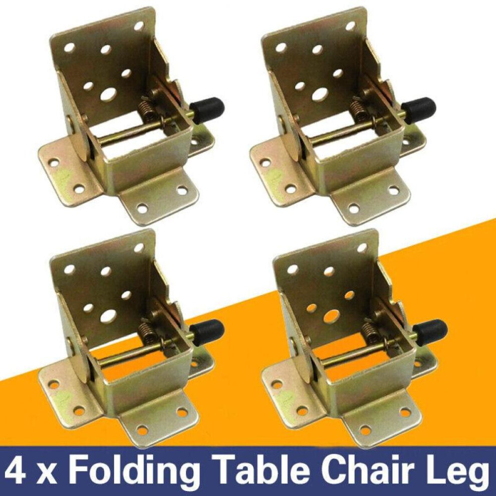 (gold, 4Pcs) 4x Folding Table Chair Leg Hinges 90 Degree Self-locking Bracket Hinge Hardware