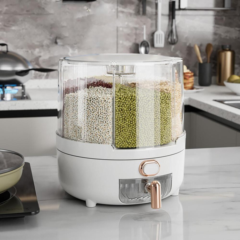 (white) 360 Degree Rotating Grain Dispenser Box PP Plastic Kitchen Storage Container for Rice and Beans