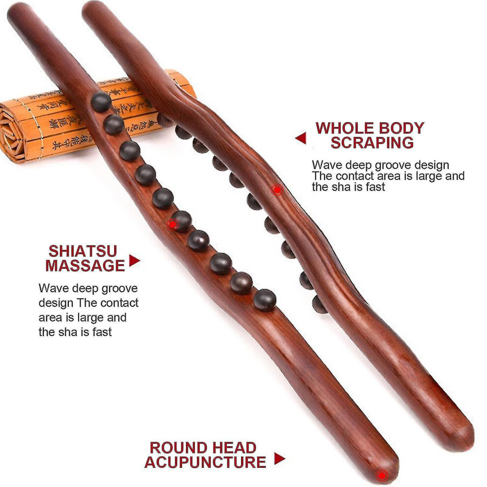 Brown (, 8 Beads) Wooden Massage Stick For Body Scraping And Muscle Relaxation - Spa Therapy Tool For Fat Reduction