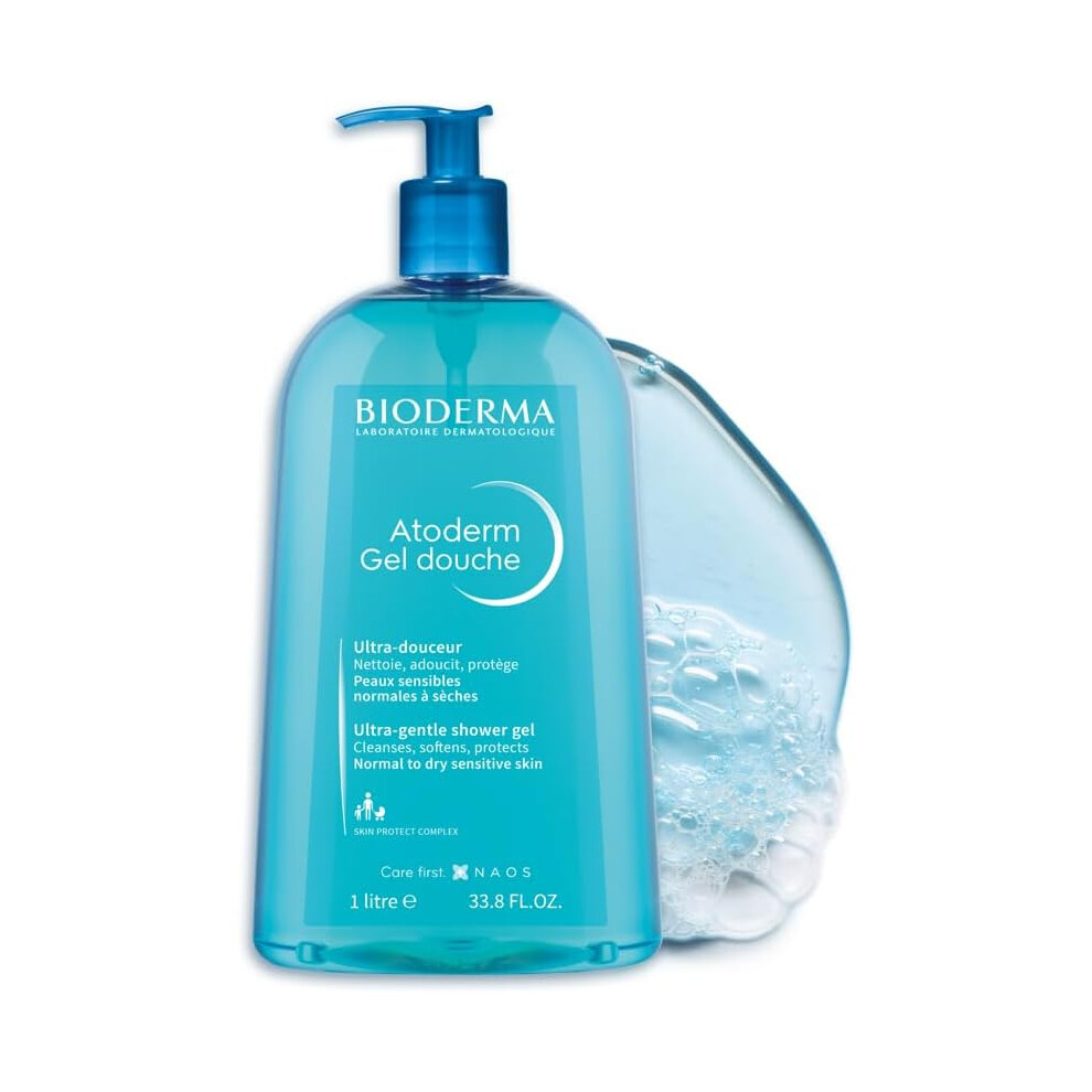 Bioderma Atoderm Ultra-Gentle Shower Gel 1L | Soap-Free Formula | Cleanses & Protects Dry Skin for Sensitive Skin Care | Body Wash