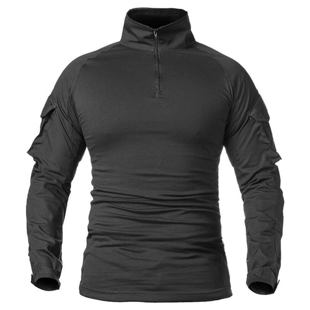 (black, 5XL) Men Army Uniform Long Sleeve Combat Shirts Solid Cotton Military Tactical T-shirt