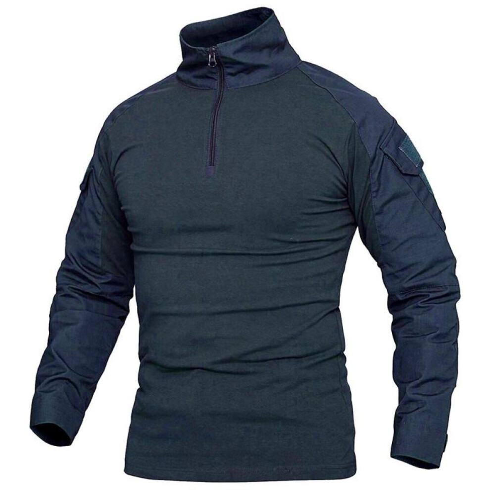 (navy blue, L) 1/4 Zipper Camouflage Long Sleeve Tactical Shirt Men Outdoor Airsoft Paintball Cp Military Combat Shirts S-5xl