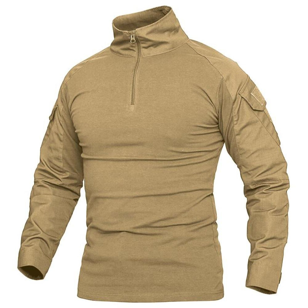 (khaki, XL) 1/4 Zipper Camouflage Long Sleeve Tactical Shirt Men Outdoor Airsoft Paintball Cp Military Combat Shirts S-5xl