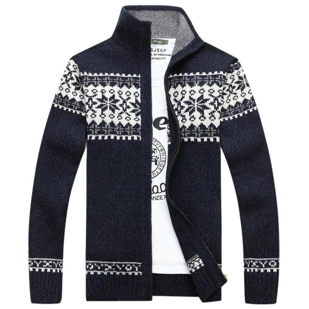 (navy blue, 5XL) Men&apos;s Velvet Knitted Cardigan Autumn And Winter Wool Cardigan Casual Thicken Warm Fleece Coat