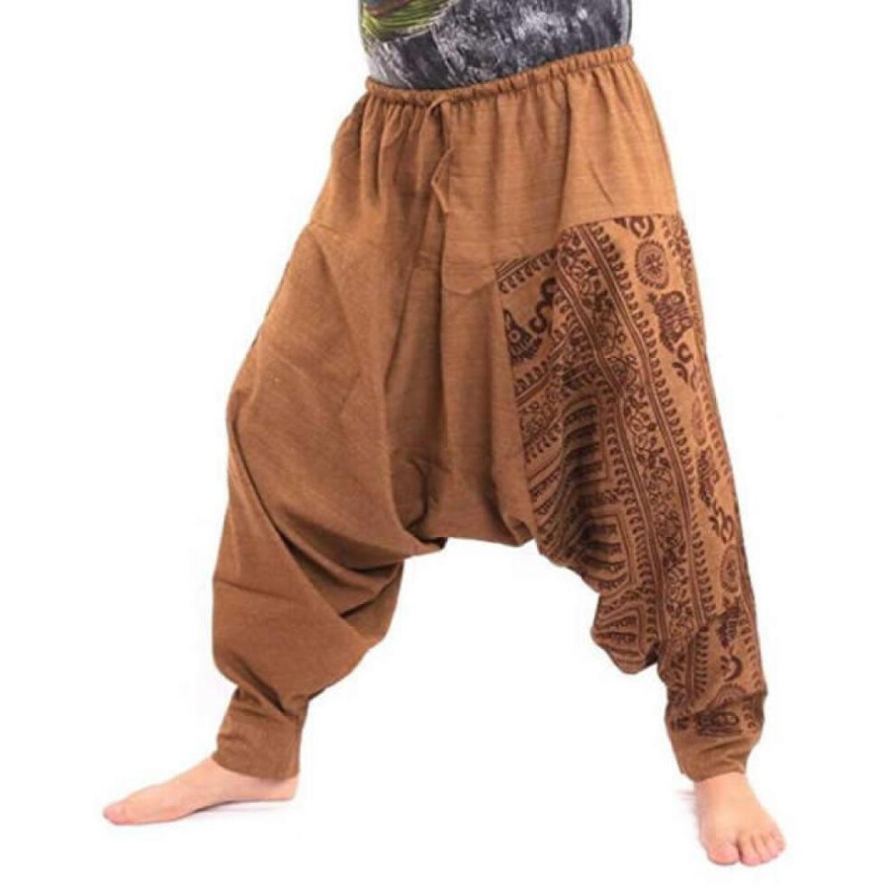 (brown, XXXXXL) Men Hiphop Harem Pants Crotch Baggy Joggers Plus Size Boho Gypsy Aladdin Summer Bohemian Nepal Wide Leg Pants Causal Trousers