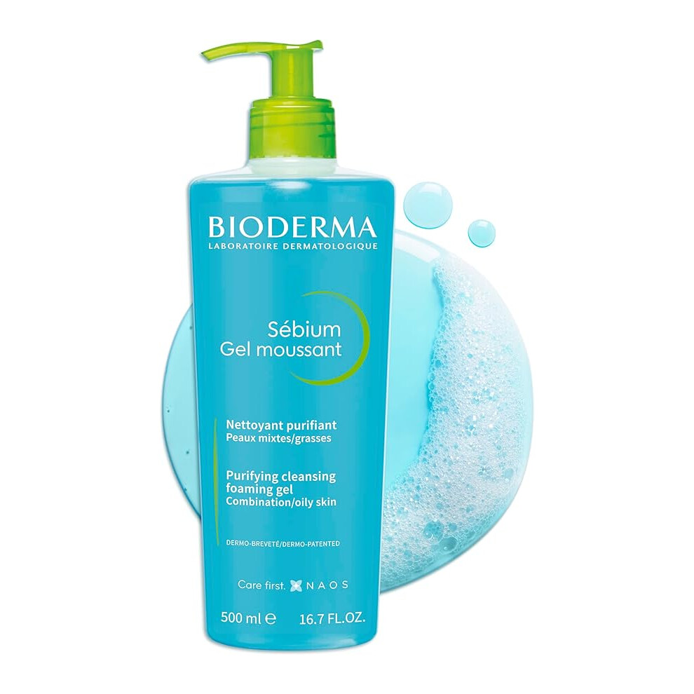 Bioderma Sebium Purifying Cleansing Foaming Gel 500ml | Deep Cleanser for Combination to Oily Skin, Controls Oil & Prevents Breakouts | Body Wash