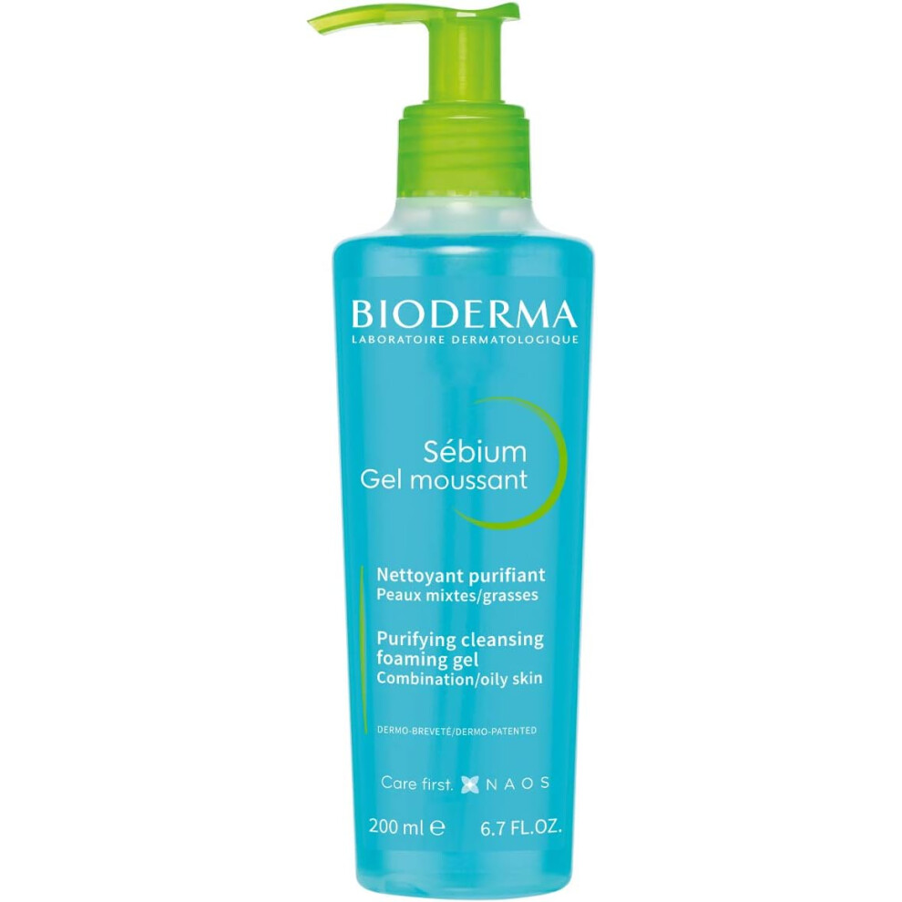 Bioderma Sebium Purifying Cleansing Foaming Gel 200ml | Deep Cleanser for Combination to Oily Skin, Controls Oil & Prevents Breakouts