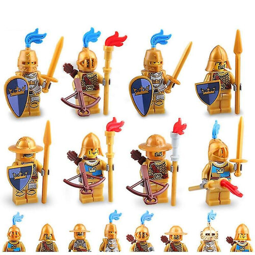 8pcs Medieval Military Knight Figures Building Block Helmets Soldier Assembling Toy