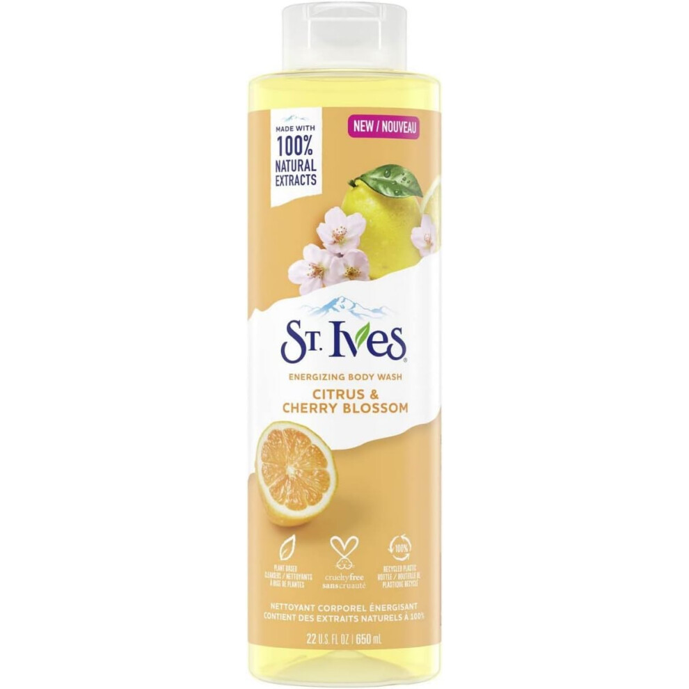 ST. Ives Citrus & Cherry Blossom Energizing Body Wash 650ml | Refreshing Shower Gel for Revitalizing & Hydrating Skin