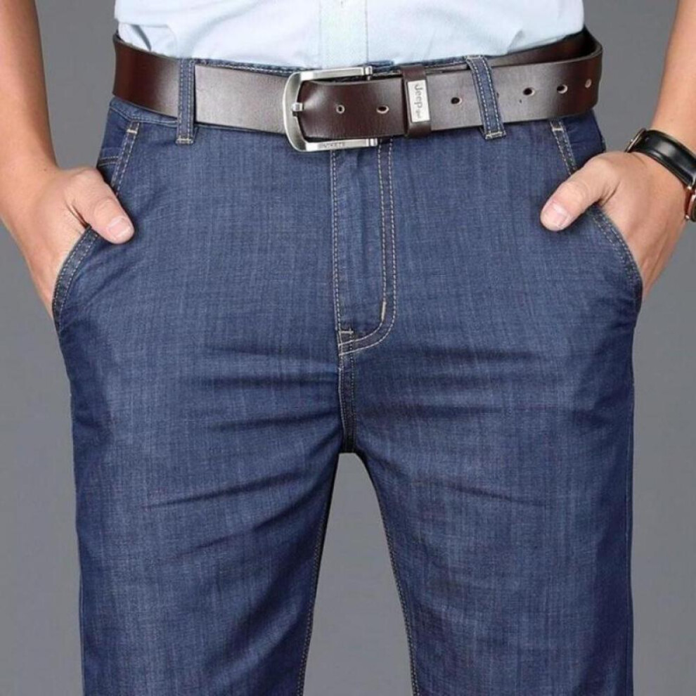 (dark blue, 31) Men&apos;s Jeans Spring And Summer New Jeans Stretchy Big Yards Middle-aged High-waisted Casual Pants Wearable Dad Pants Work Business