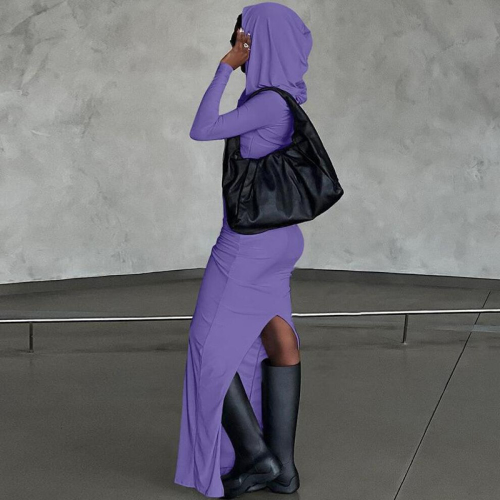 (purple, S) Long Sleeve Bodycon Dress Women Turtleneck Bandage Long Dresses Autumn Winter Skinny Stretchy Party Maxi Dress