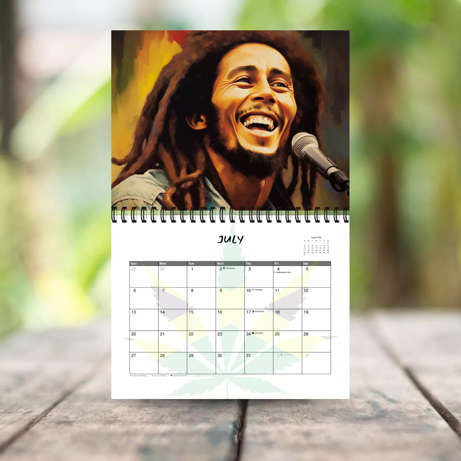 Calendrier mural en spirale Bob Marley 2025 Planificateur de 12 mois