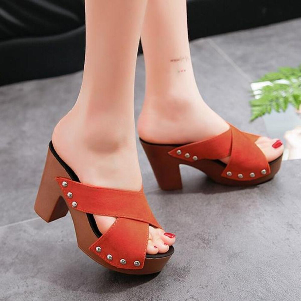 (orange, 37) Womens Waterproof Platform Sandals Summer Roman Slippers Size