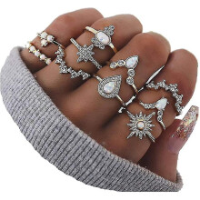 6-16 Pcs Knuckle Stacking Rings for Women Teen Girls,boho Vintage Finger Rings Stackable Gold Silver Midi Rings Set Multiple Rings Pack Size 5-10