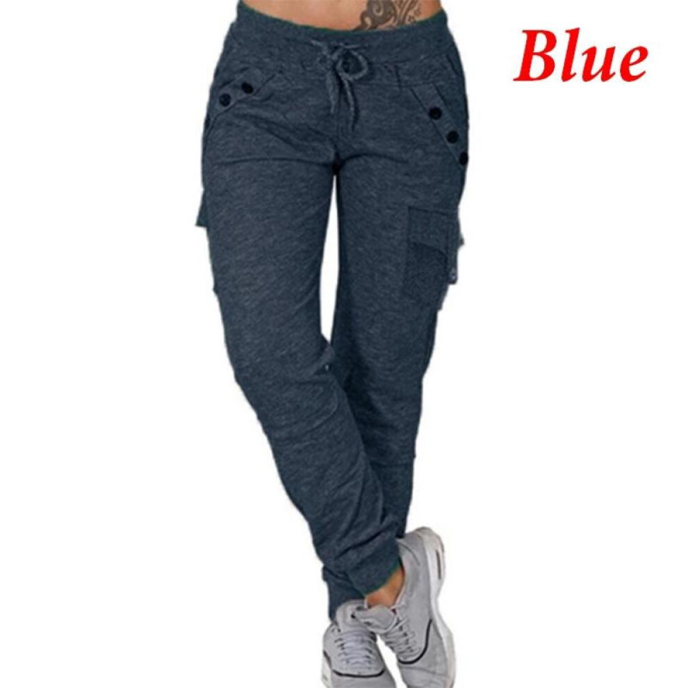 (blue, XXL) New High quality Women&apos;s Fashion Casual Pants Loose High Waist Trousers Stretch Slim Track Pants
