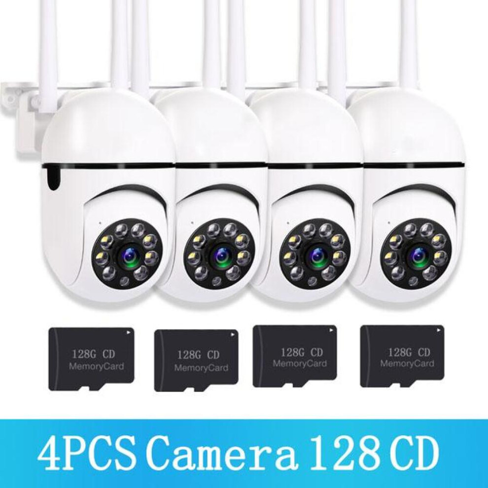 (white, 4PCS UK plug+4*128G) 200w 5ghz&2.4ghz Wifi Ip Camera Hd 1080p Ir Full Color Night Vision Security Outdoor Wireless Surveillance Cam Ai Human Tracking  (1/2/4pcs)
