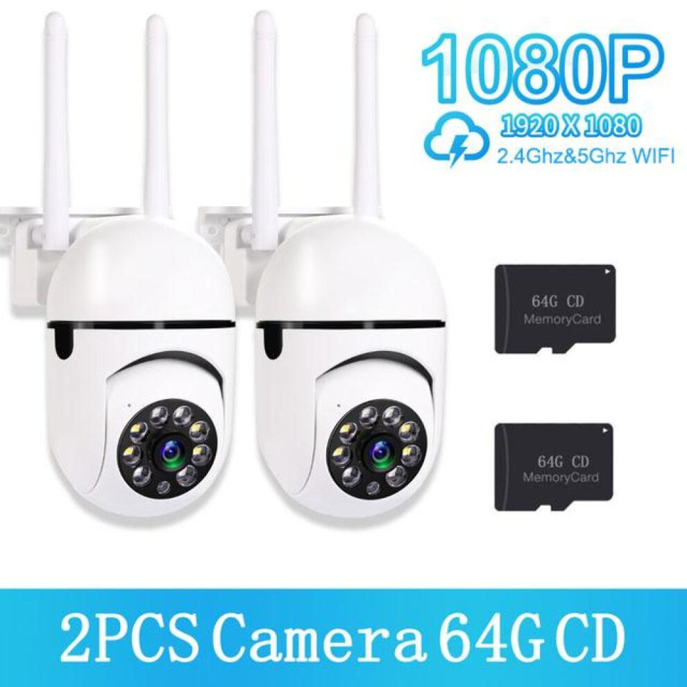 (white, 2PCS UK plug+2*64G) 200w 5ghz&2.4ghz Wifi Ip Camera Hd 1080p Ir Full Color Night Vision Security Outdoor Wireless Surveillance Cam Ai Human Tracking  (1/2/4pcs)