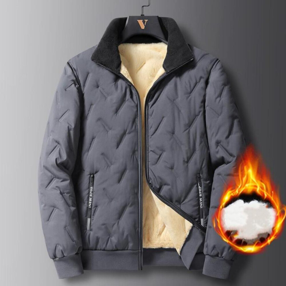 (grey, 3XL) Men's Autumn And Winter Plus Cashmere Cotton-padded Jacket Dad Coat