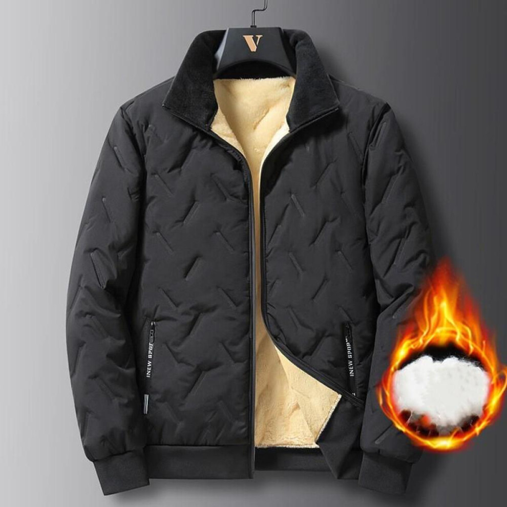 (black, XL) Men's Autumn And Winter Plus Cashmere Cotton-padded Jacket Dad Coat