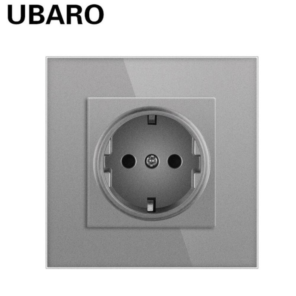 (gray, A1) European Standard Socket Type Double Socket Tempered Glass Panel 250v Socket New Concealed Wall Socket