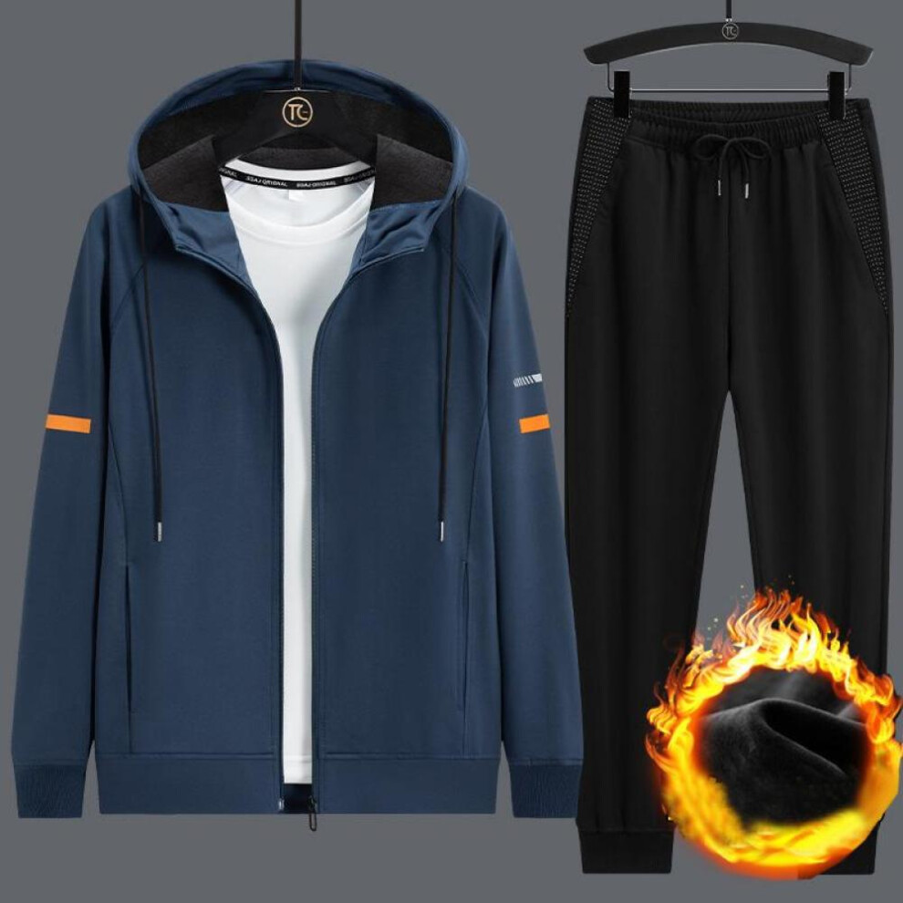 (blue, 7XL) Men's Hooded Cardigan Coat Winter Padded Sweatpants Set Casual Plus Size Sports Two-piece Fashion