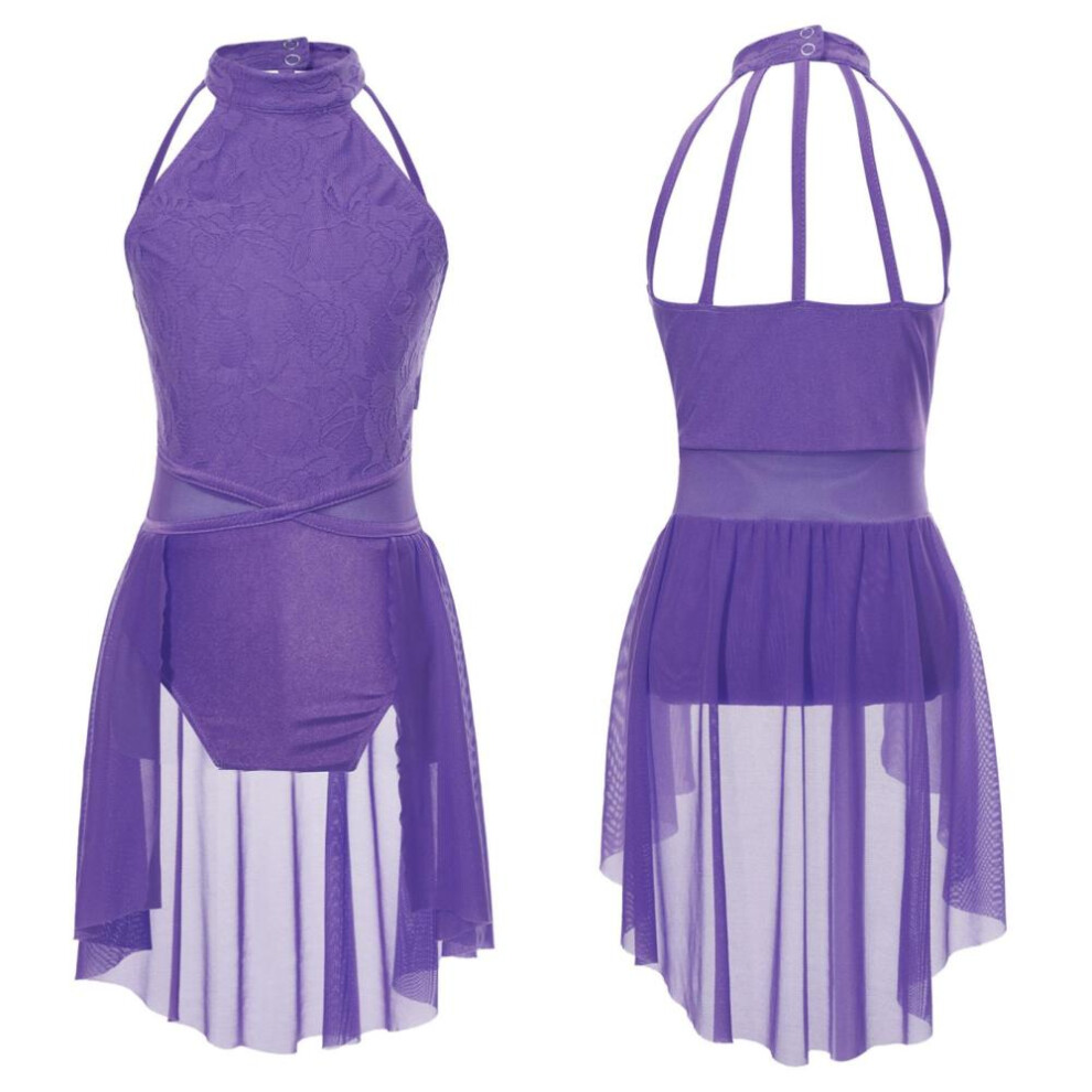(purple, 5-6 Years) Kids Girls Sleeveless Dance Dress Moden Lyrical Contemporary Dance Dresses Ballerina Ballet Stage Performance Clothing