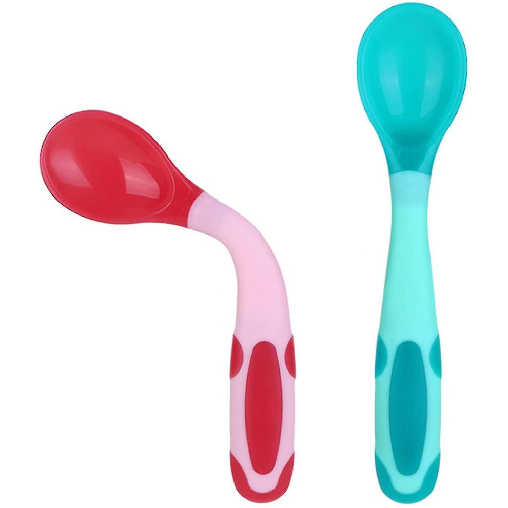 2 Piece Spoon Set, Baby Food Supplement Training Spoon, Blue+Red-image