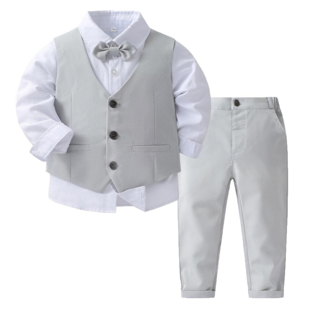 (grey, 18-24 Months) Baby Boys Clothing Sets Cotton Shirt & Vest & Trousers Tuxedo Gentleman Suit Festive Party Wedding Christening Clothing