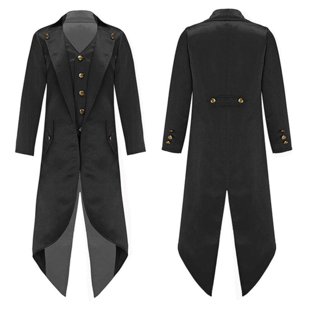 (black, 13-14 Years) Kids Renaissance Steampunk Costumes Fake Two Piece Tailcoat Retro Gold Buttons Solid Color Victorian Jacket