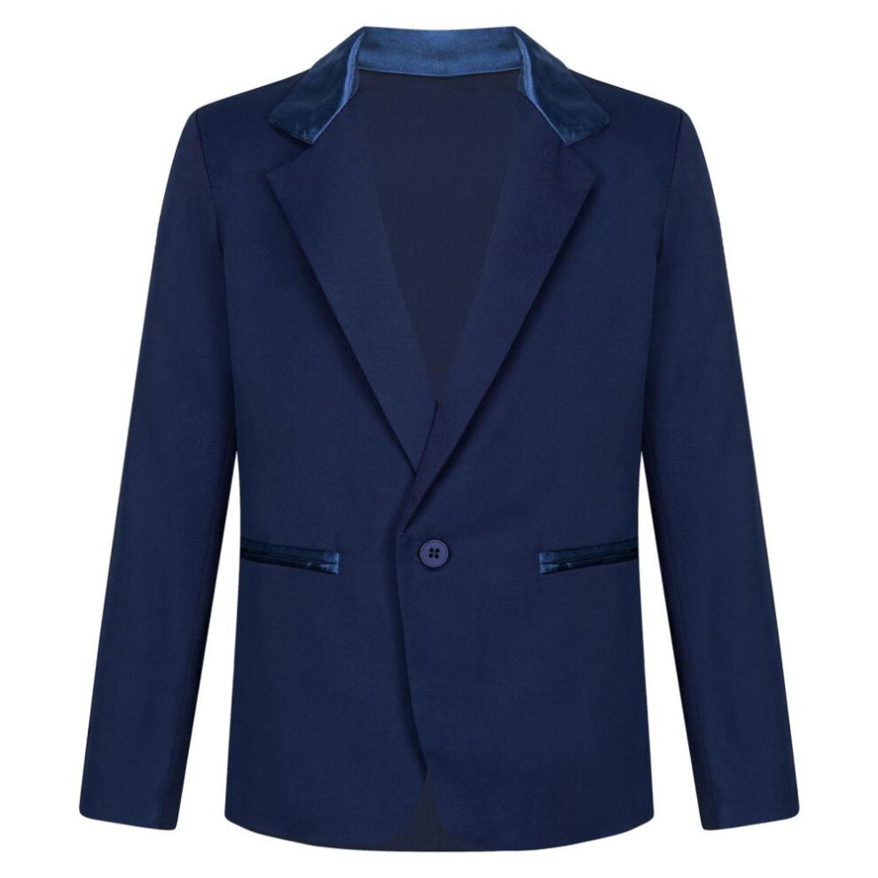 (navy blue, 11-12 Years) Kids Boys Gentleman Blazer Lapel One-button Suit Jacket Outwear Formal Wedding Party Suit