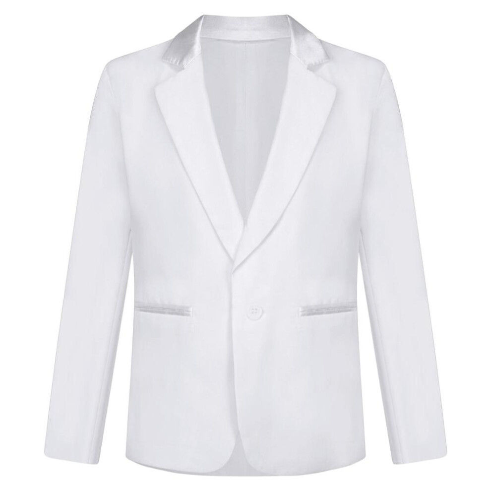(white, 9-10 Years) Kids Boys Gentleman Blazer Lapel One-button Suit Jacket Outwear Formal Wedding Party Suit